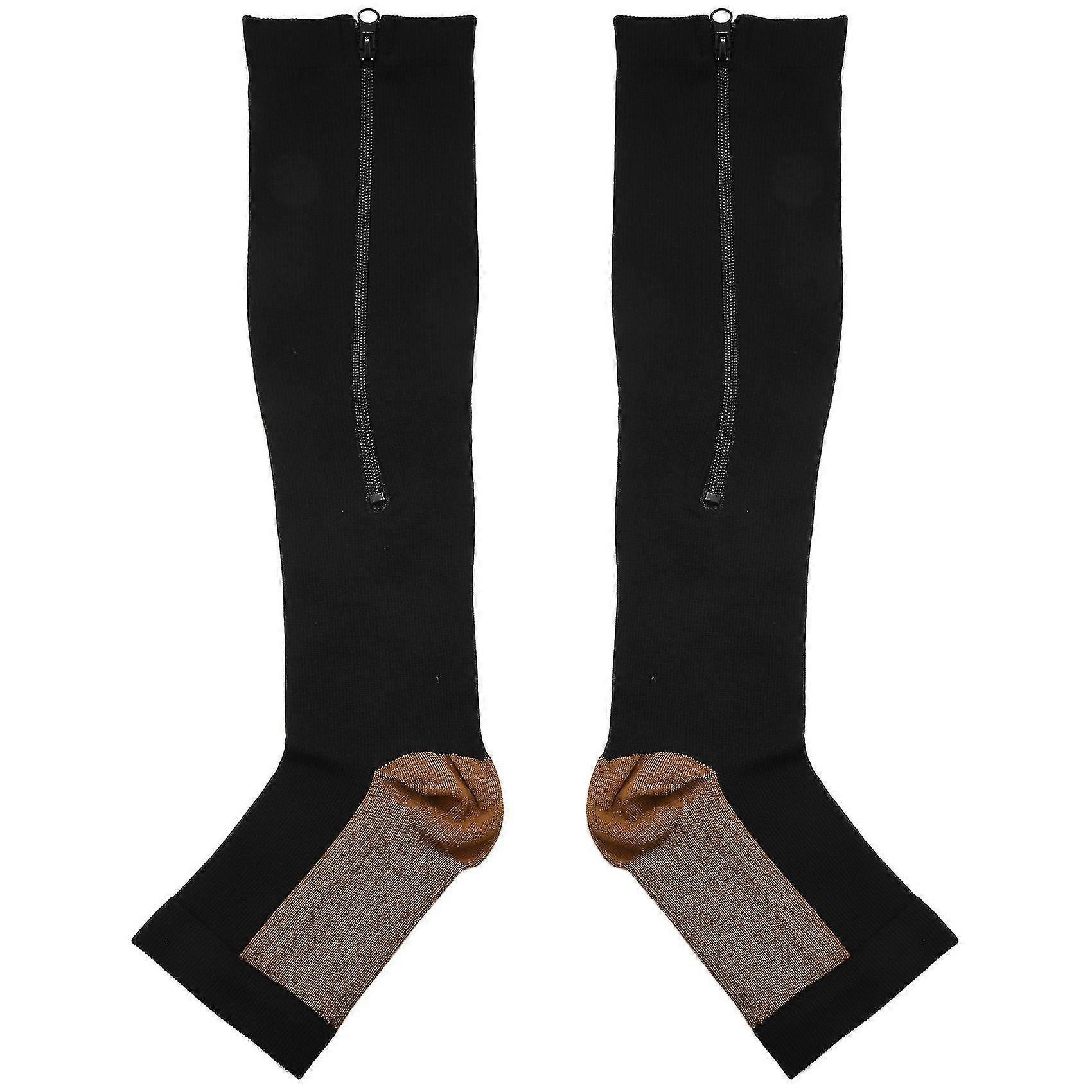 Compression Stockings Nylon Zipper Compression Sock Leg Knee Support Open Toe Preventing Varicose V
