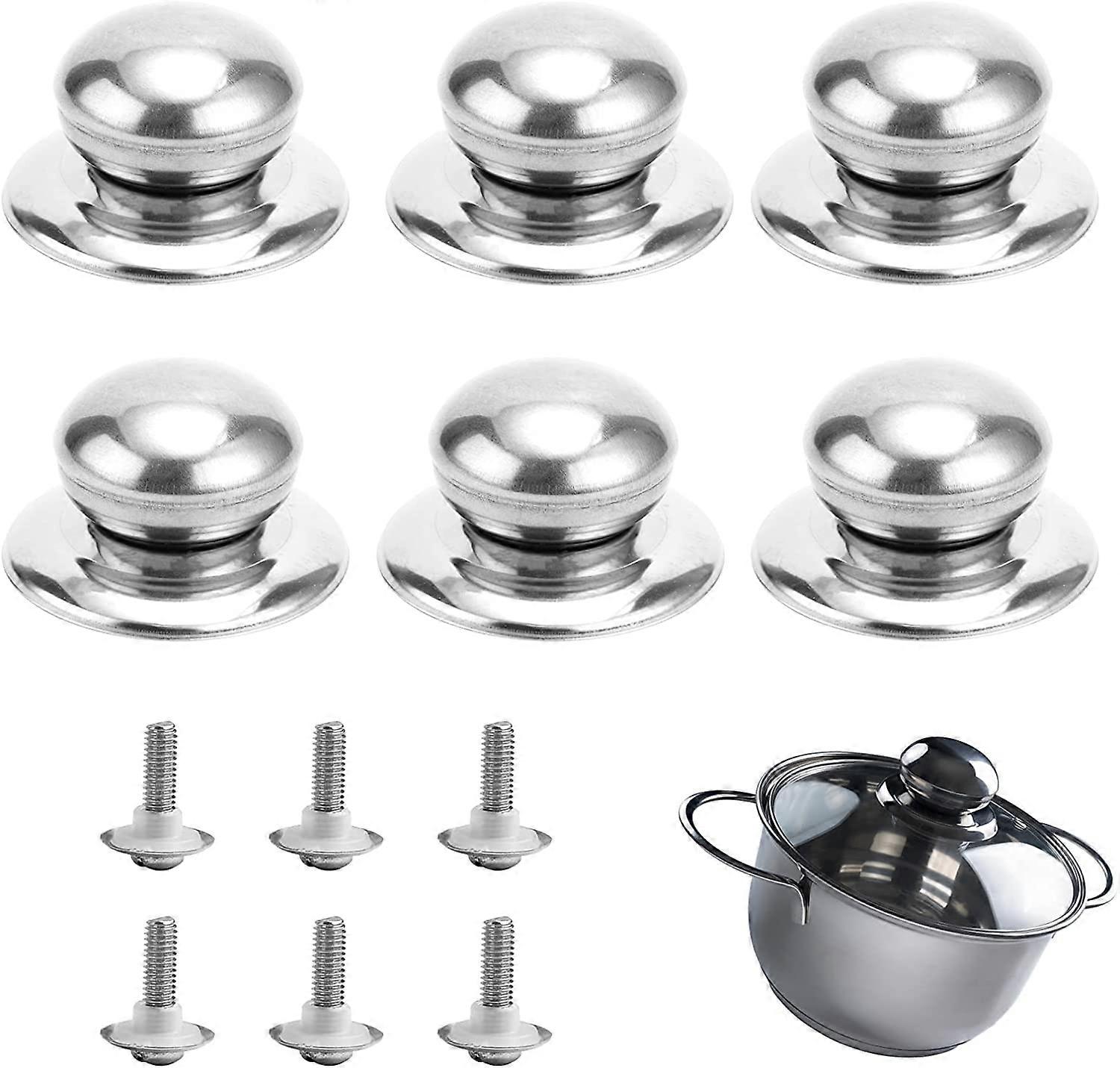 Stainless Steel Pot Lid Handle, Universal Replacement Knobs, Lid Knobs, Kitchen Utensil Replacement Knobs, for Most Pot Lid Replacement, 6 Pieces