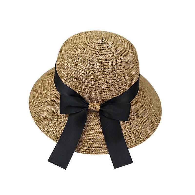 Dam Solhatt Floppy Vikbar Bowknot Stråhatt Sommar Beach Cap Skydd