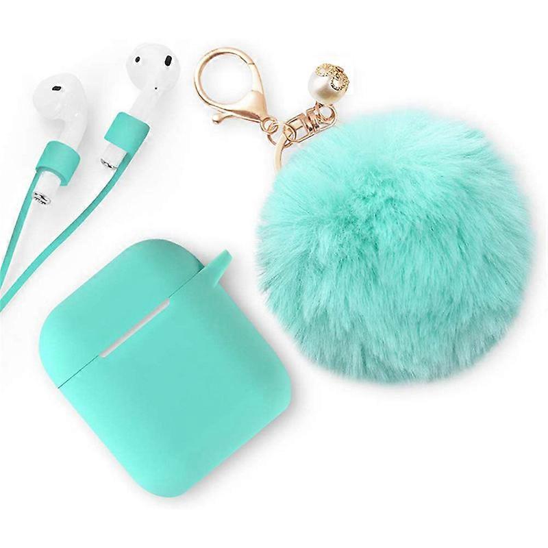 GreenBluetooth Earphone Silicone Protective Case with Plush Ball for Airpods1 and Airpods2