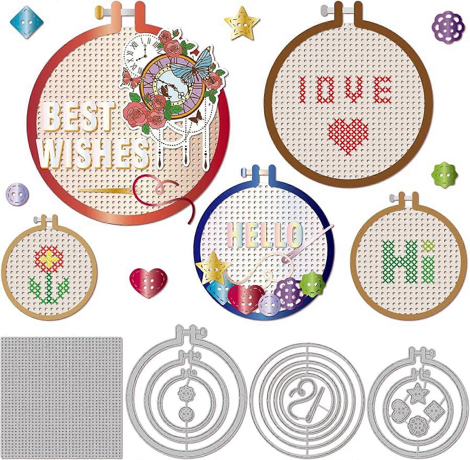 4Set 19Pcs Embroidery Ring Cutting Dies for DIY Scrapbooking Metal Embroidery Hoop Nesting Die Cuts Embossing Stencils Template for Paper Card Making