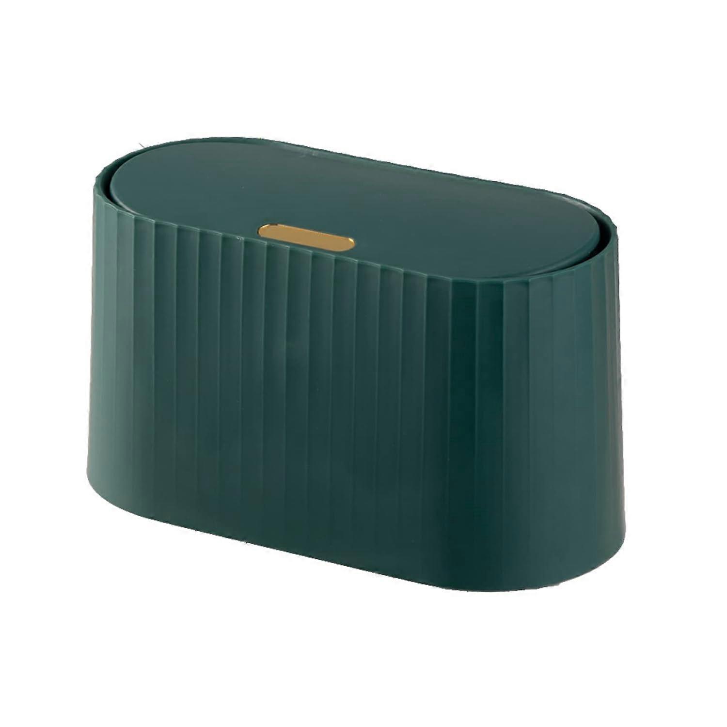 Liten papperskorg med lock, 2L Mini Desktop papperskorg med trycklock (GRÖN)