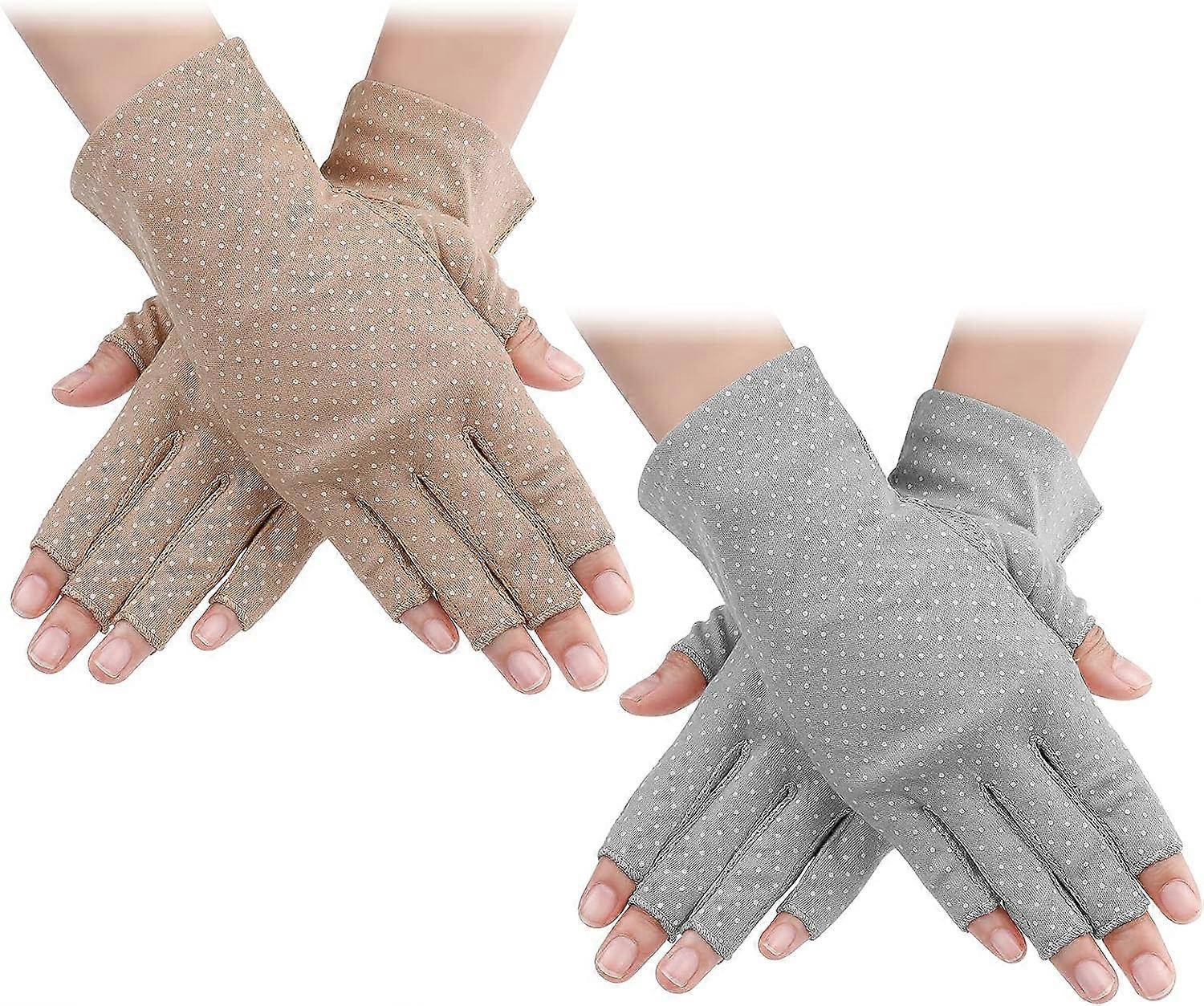 2 Pairs Sunscreen Fingerless Gloves Ladies Anti Slip UV Protective Mittens for Wrist Sun Protection Glove Summer Outdoor Driving Cycling Driving Glove