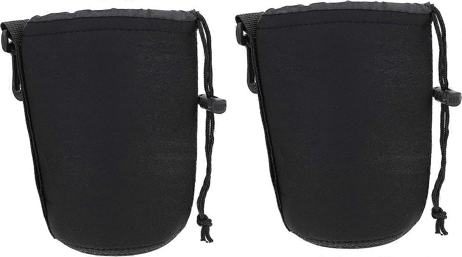 Neoprene Camera Lens Pouch: 2Pcs Lens Bags Small Drawstring Storage Bag for Camera Lens Black Size L