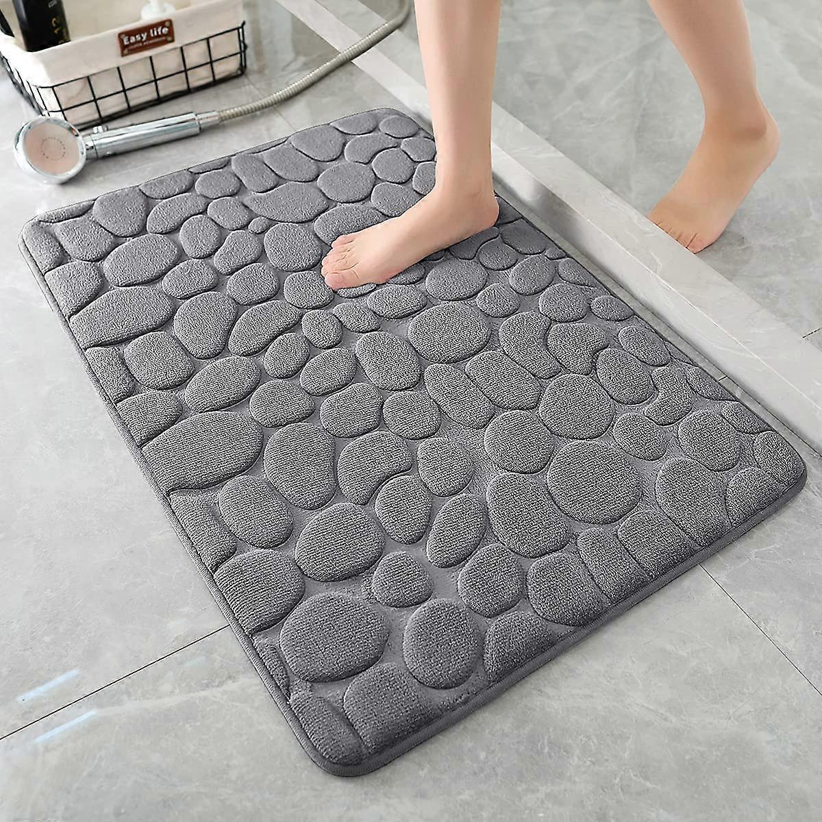 Memory Foam Bath Mat Cobblestone Bathroom Rugs,16"x24",DarkGray