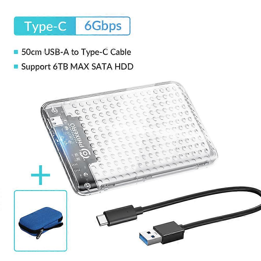 PHIXERO 2.5 inch HDD Enclosure SATA to USB3.0 Adapter 6TB Type C UASP External PC Case Hard Drive SSD Hard Disk for Mac Laptop