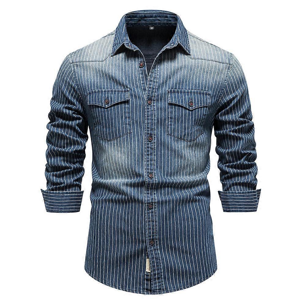 Herren Denim Hemd Button Down Langarm Freizeithemden
