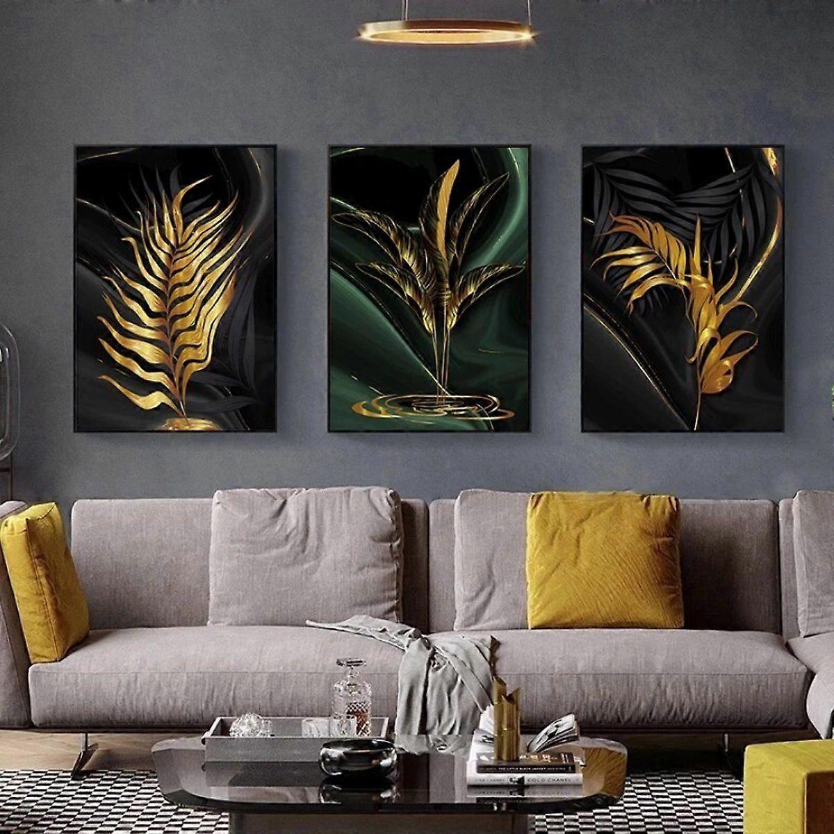 Graphic Set, Luxury Poster Canvas - Mural/Gold Leaf - Available in Different Sizes - Individually or as an Inexpensive Set of 3