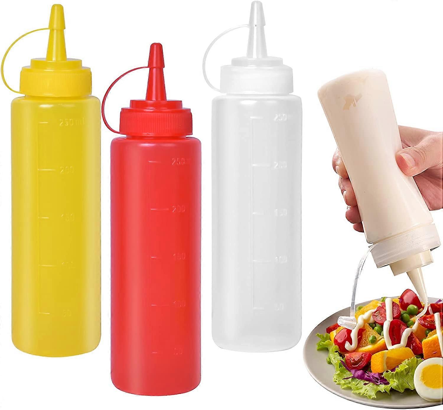 3 Pcs Condiment Bottle, Sauce Bottle, 8 oz Squeeze Bottles, Soft Plastic Bottle