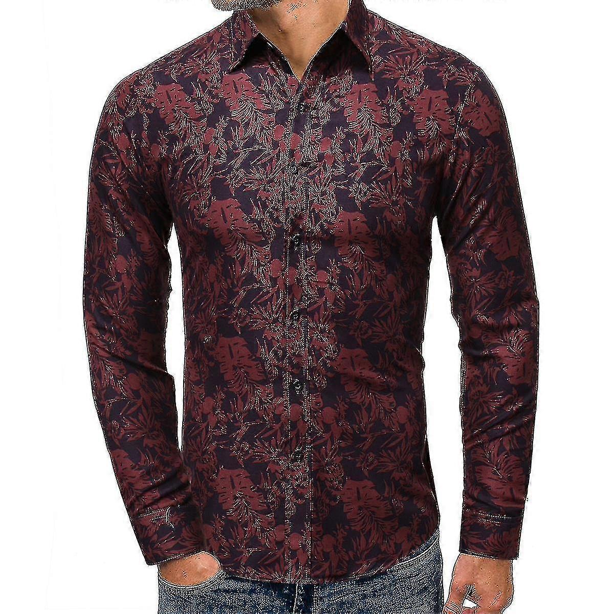 Mens Soft Fa Printed Lapel Sleeve Shirt
