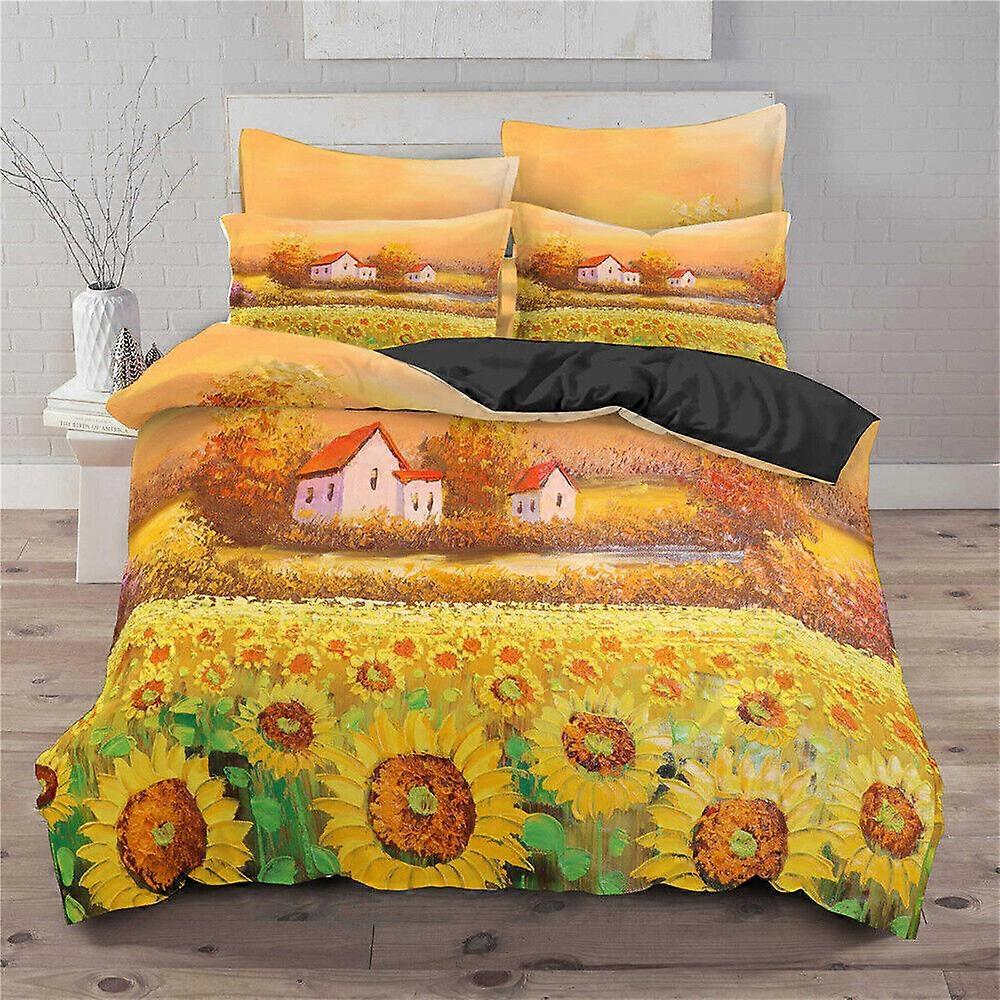 v5166 Lençóis Girassol Doona Capa de Edredão Conjunto de Fronhas Capa de Cama Lençóis IU5166