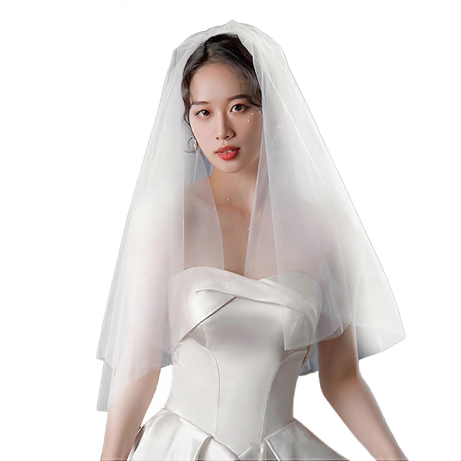 White Bridal Veil Double-Layered Solid Color Wedding Veil Soft Mesh Material Prom Cosplay Veil with
