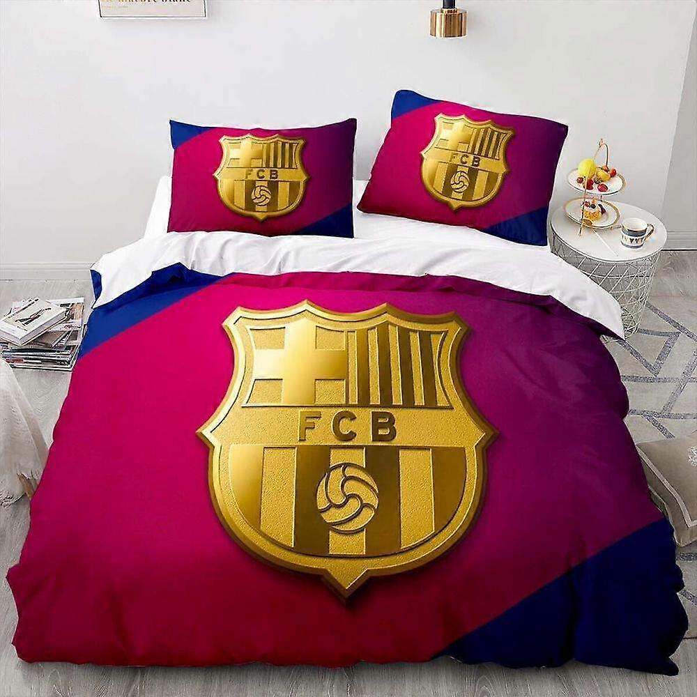 v1599 ملاءات سرير نادي برشلونة لكرة القدم شعار لحاف النار لحاف مجموعة أغطية السريرطقم فراش من 3 قطع (1 غطاء لحاف + 2 وسادة) ملاءات سرير 