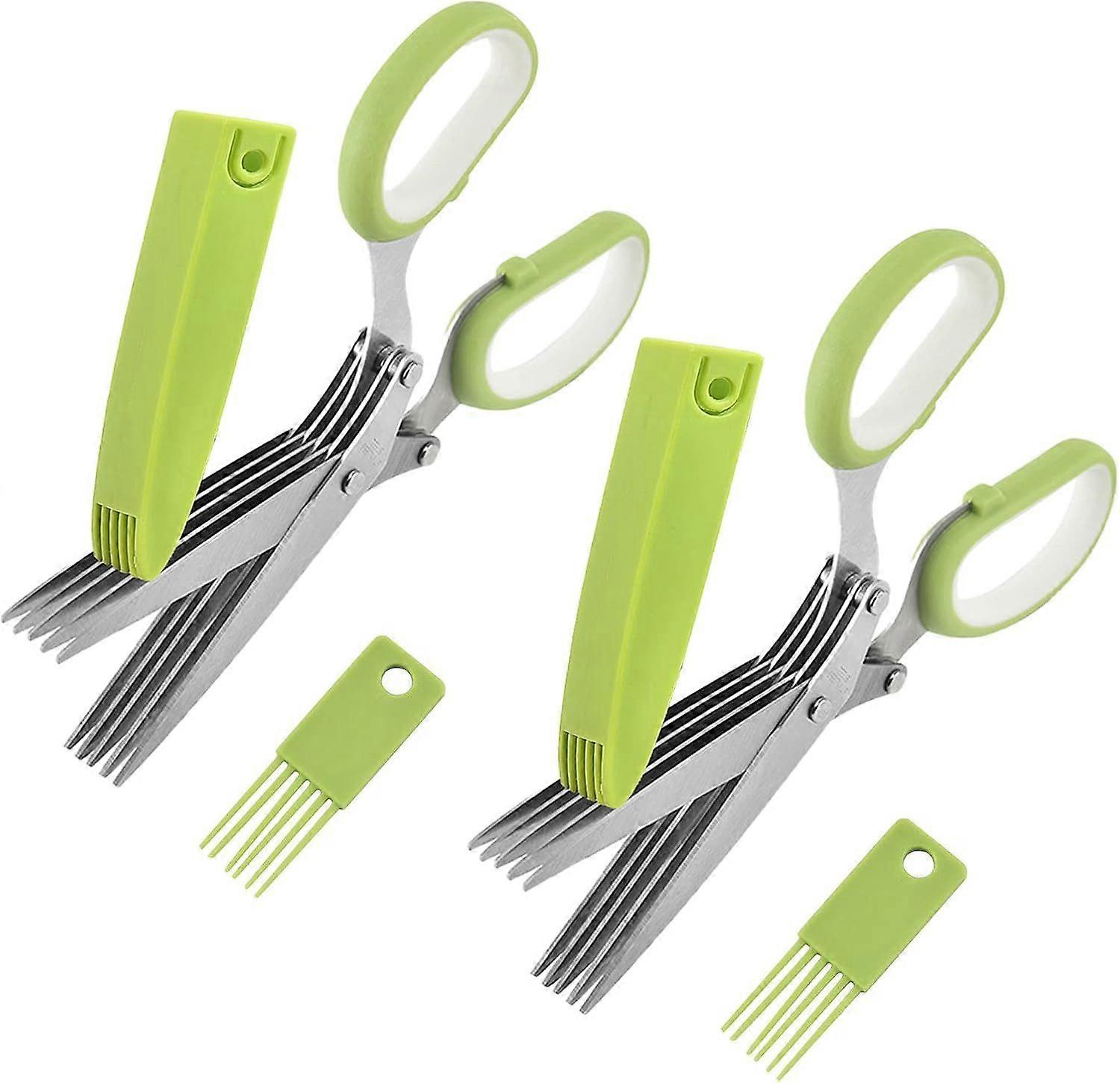 2PCS Herb Scissors, Multipurpose Kitchen Shears with 5 Stainless Steel Blades, Sharp and Anti-rust Herb Scissors Set for Cutting Cilantro Onion Salad