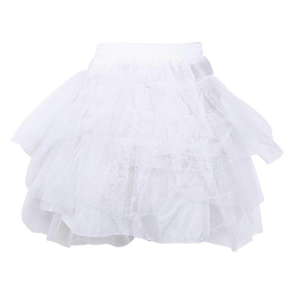 Women 4 Layer Elastic Drawstring Waist Underskirt Solid Color Short Petticoat So  White