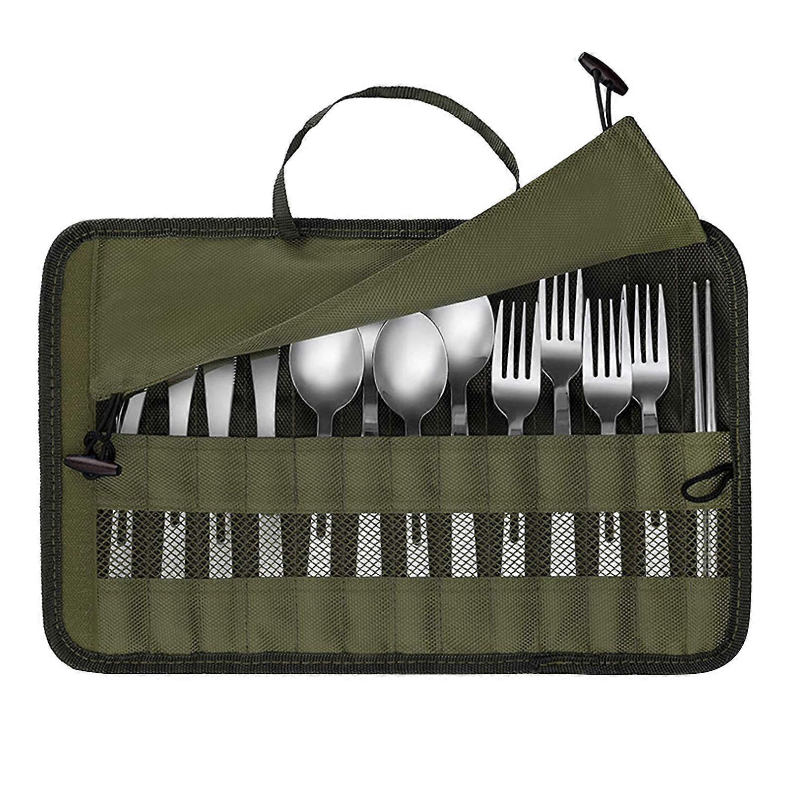 Portable Cutlery Bag Outdoor Camping Picnic Tableware Cutlery Organizer Home Dinnerware Storage Bag Polyester Fork Spoon Bag