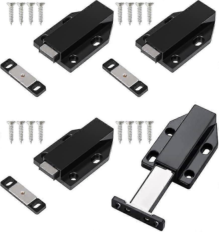 4 Pieces Magnetic Push Latches, Push to Open Closet Door Damper, Magnetic Push Open Latch Push Closet Magnetic Closers for Cabinet Black