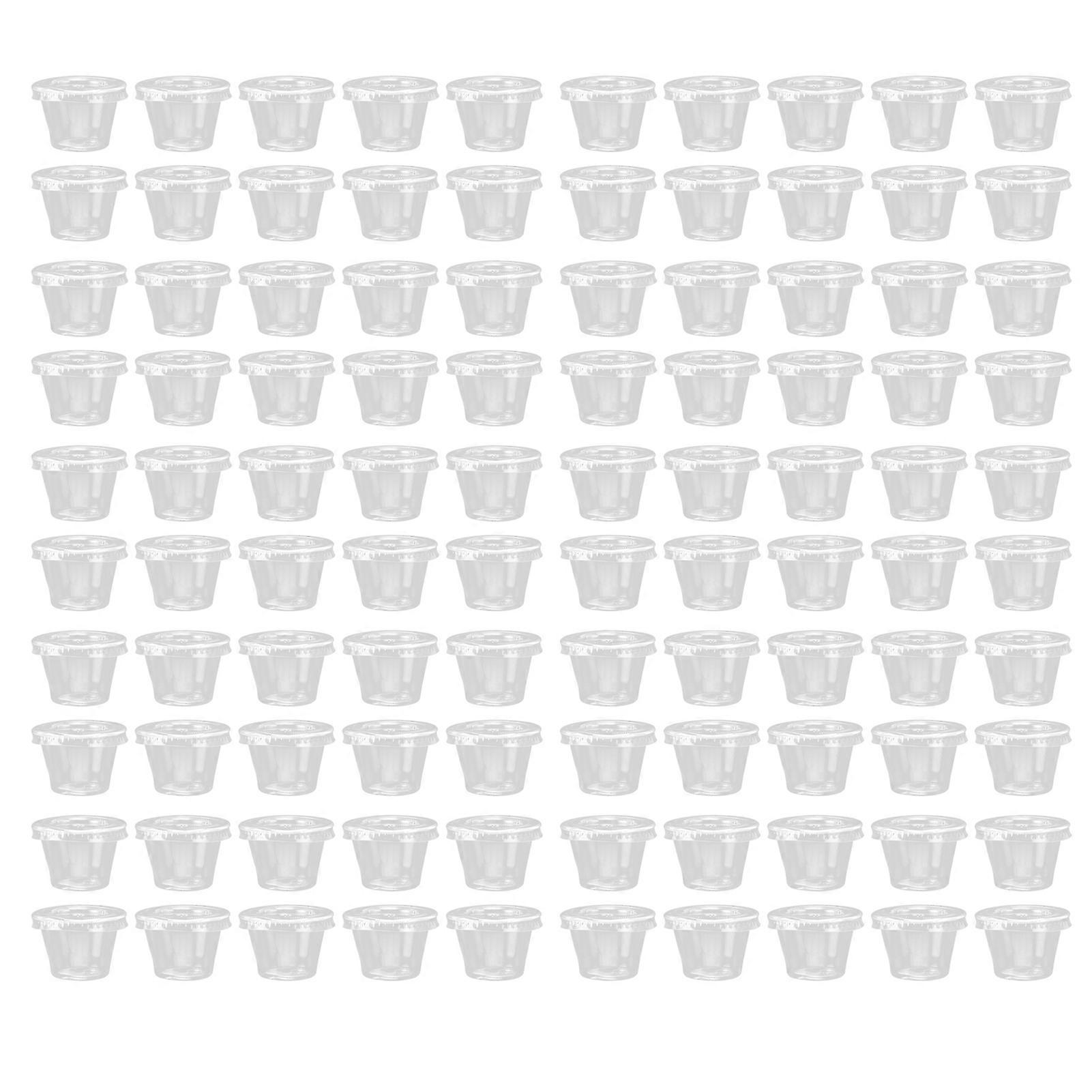 100 Sets Plastic Portion Cups with Lids Transparent Disposable Condiment Container