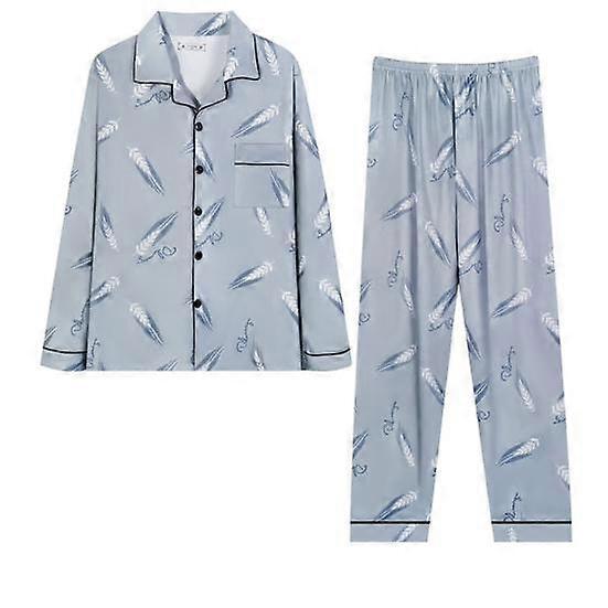Men Spring Autumn Pajamas Set Lapel Collar Long Sleeve Washable Quick Drying Print Family Loungewear Sleepwear