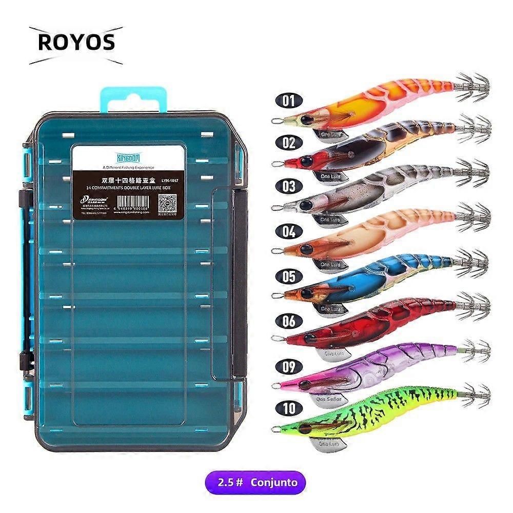 Kingdom 8pcs EGI Squid Bait 2.5# Slow Jigging Lures Set for Squid Octopus Underwater Fishing Lures