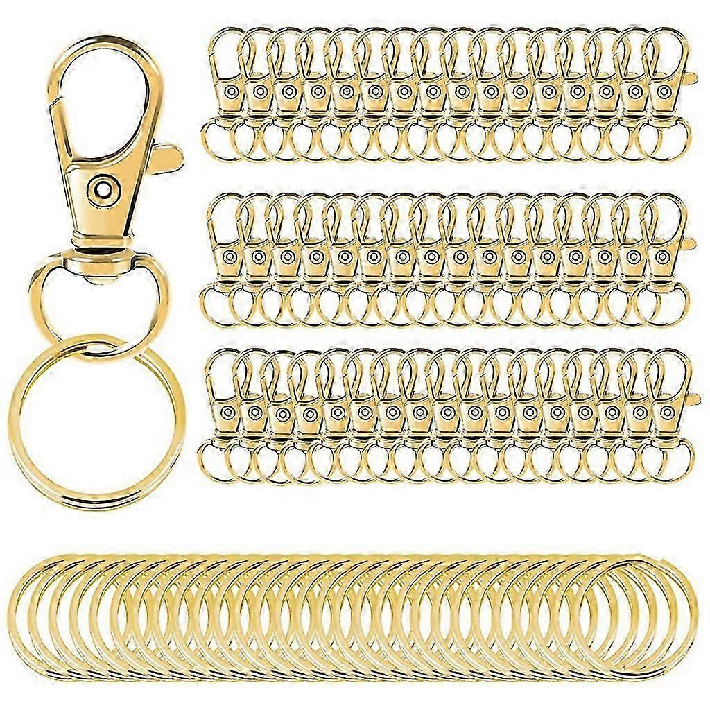 100 Pieces Gold for Key Ring Lobster Claw Clasp Push Gate Snap Hook Trigger for