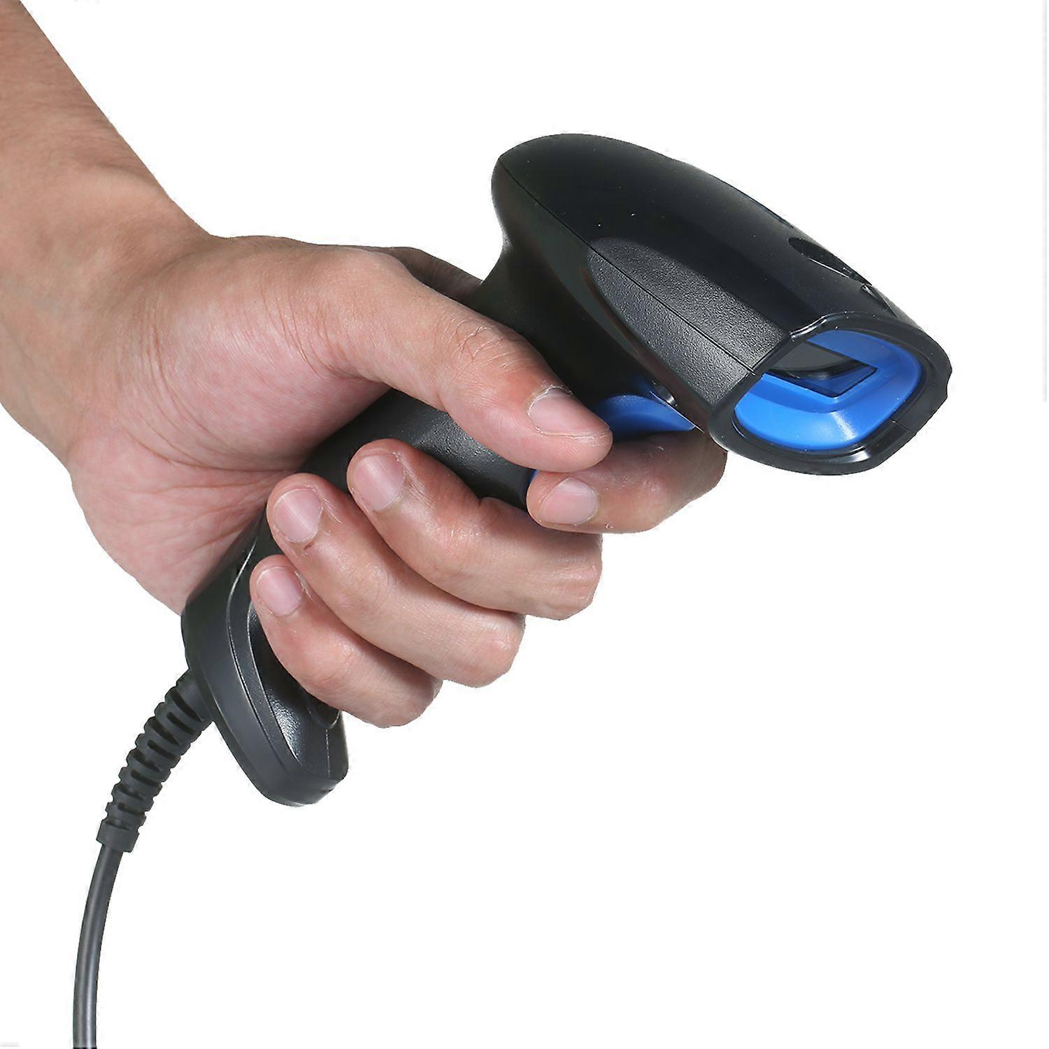 Scanner de codes-barres portatif avec support Support de scanner de code 1D Déclenchement manuel et balayage continu automatique USB Lecteur de codes à barres filaire Compatible wi