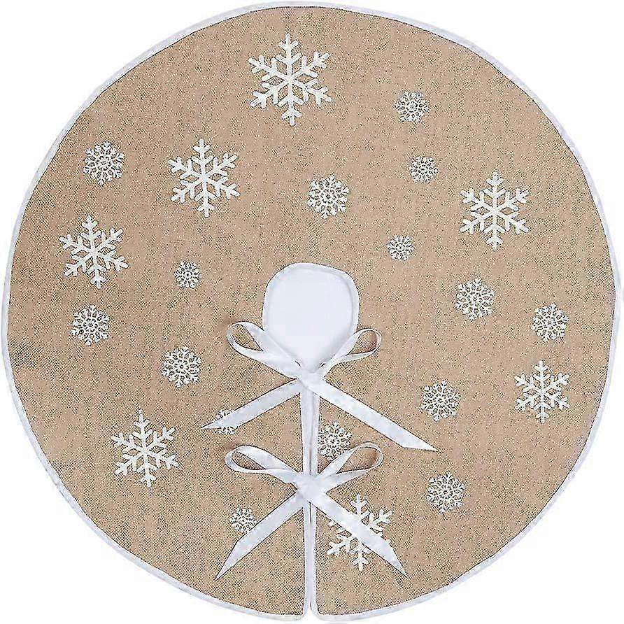 Christmas Tree Skirt, Round Snowflake Burlap Tree Skirt for Santa Claus Christmas