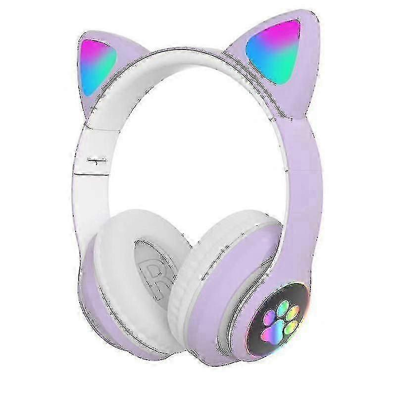 Wireless Bluetooth Headphones Cat Ear Headset With Led Light(purple)