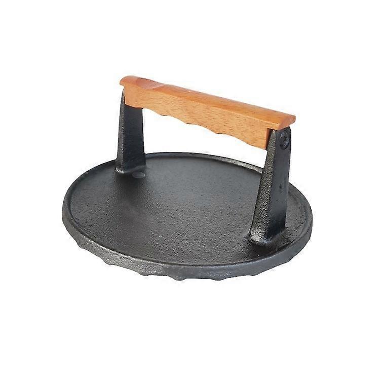 7" Heavy-Duty Cast Iron Burger Press with Wooden Handle for Perfect Smash Burgers and Grilling