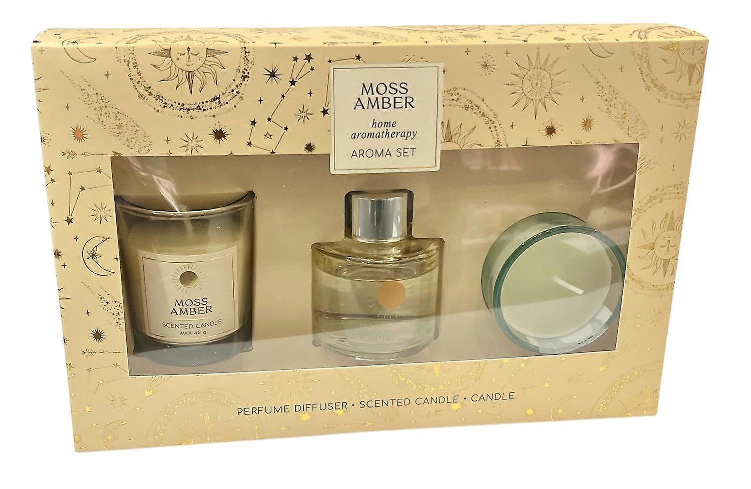 Aromaset Doftoljor Doftljus Doftpinnar Moss Amber