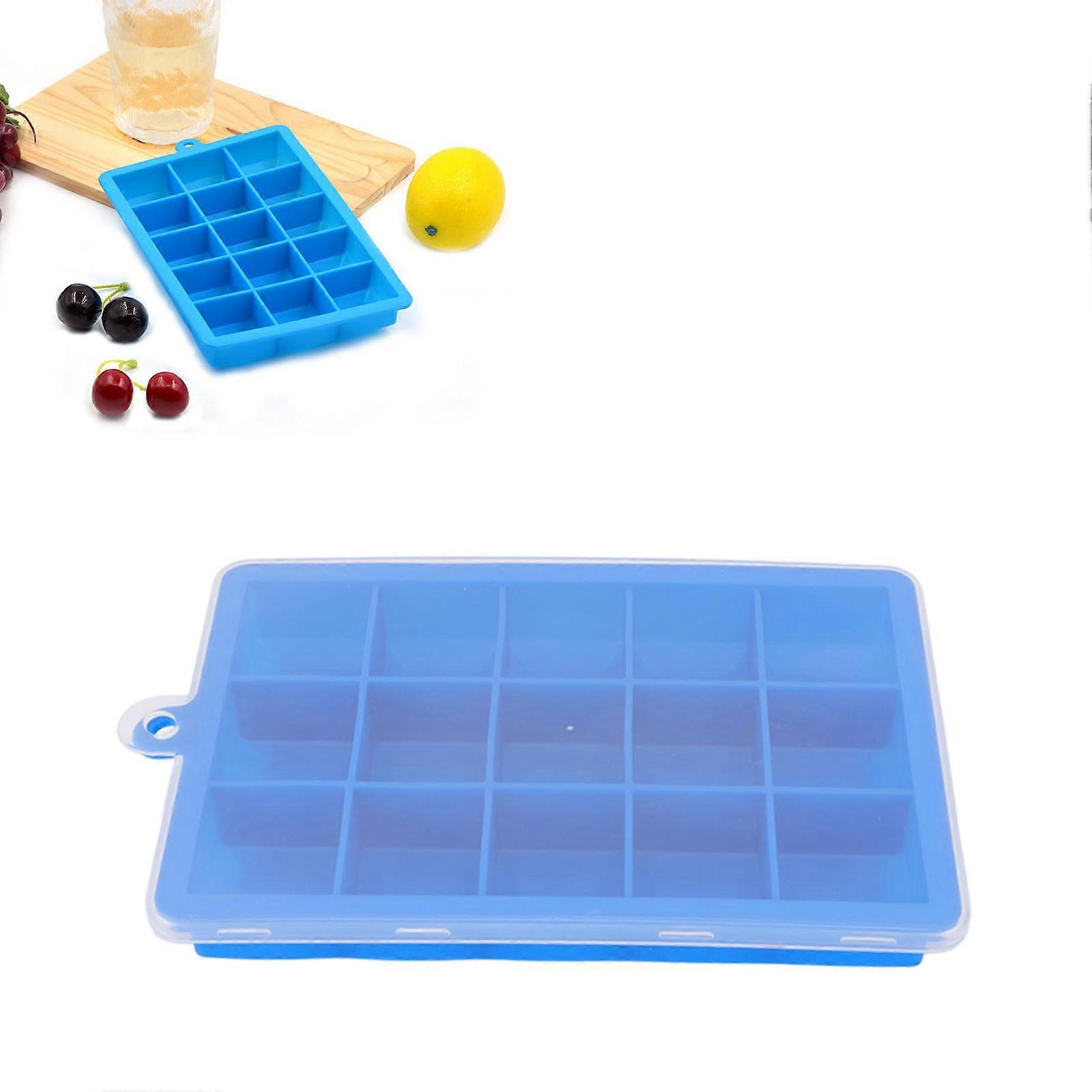 3pcs Ice Cubes Mould Silicone Stackable Dishwasher Safe 15 Grids Ice Tray with Removable Lid for Home Bar Blue 