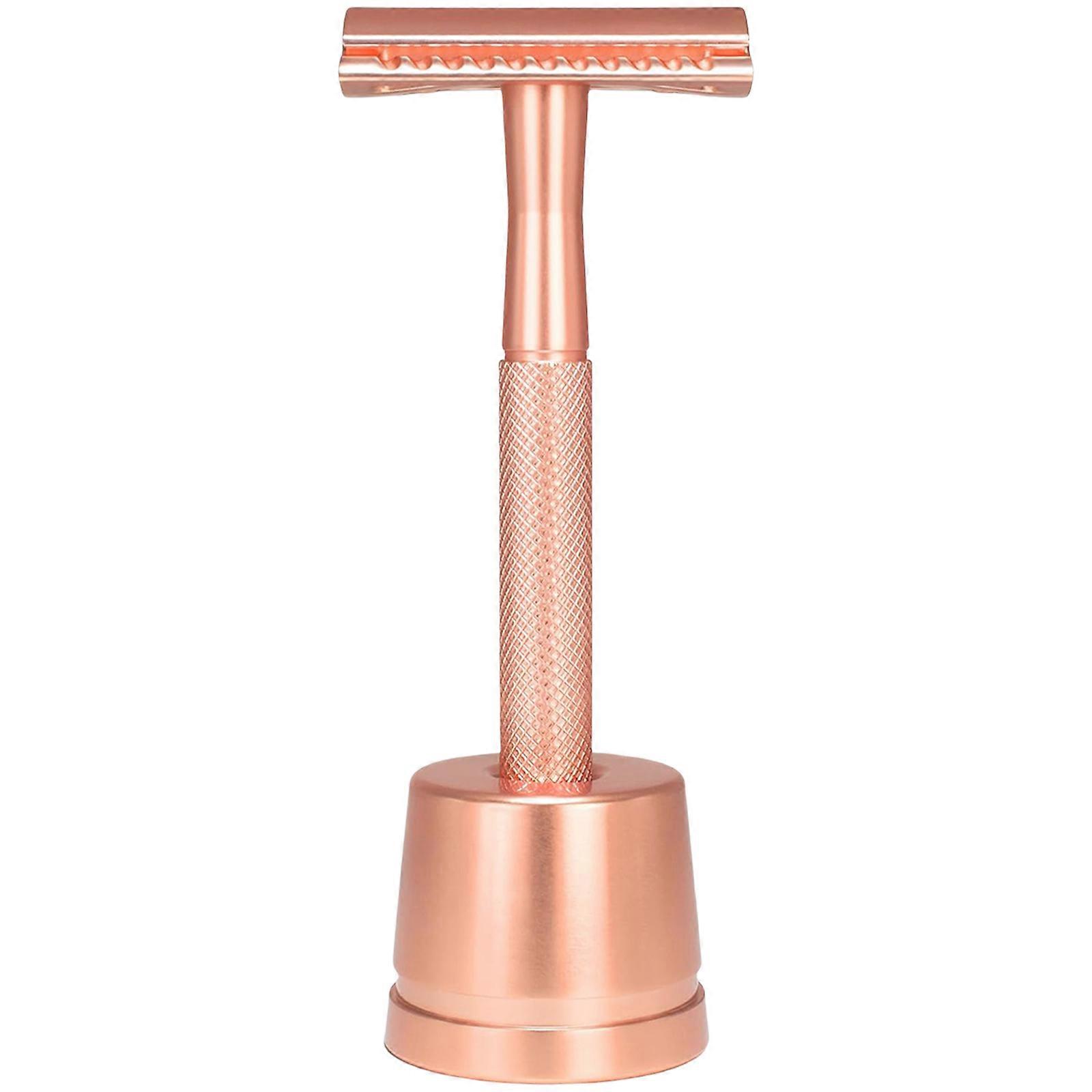 Metal Shaver With Stand For Smooth Shaving Experience Included 5 Blading Safety Shaver Comfortable Shave Tool  rose gold