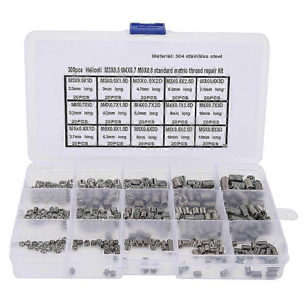 2025 New 300Pcs Threaded Insert Stainless Steel Thread Repairing Tool M3x0.5 M4x0.7 M5x0.8