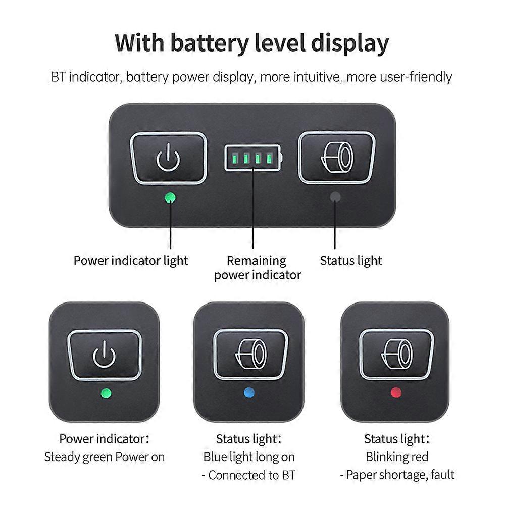 Portable Receipt Printer 58mm Mini Thermal Printing Wireless BT USB Connection 203dpi Mobile Printer with 2 Inch Thermal Paper Roll Compatible with