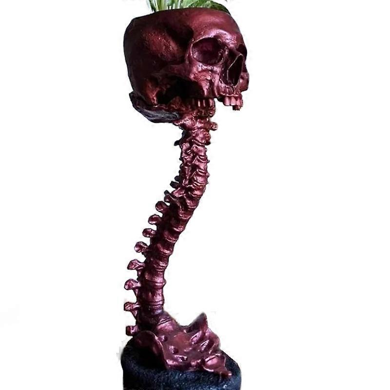 Resin Skull Planter & Spine Stand Set, Polyresin Skulls Pot, Red