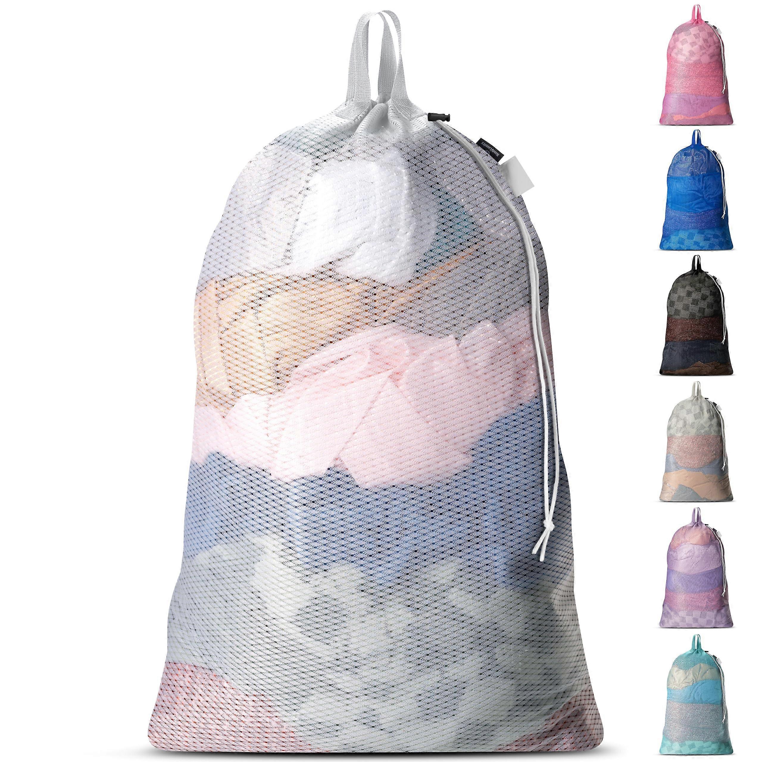 Large Mesh Laundry Bag with Carry Handles, Drawstring Closure, Machine Washable, Durable Soft Net, Ideal for College Dorms and Laundromats, White