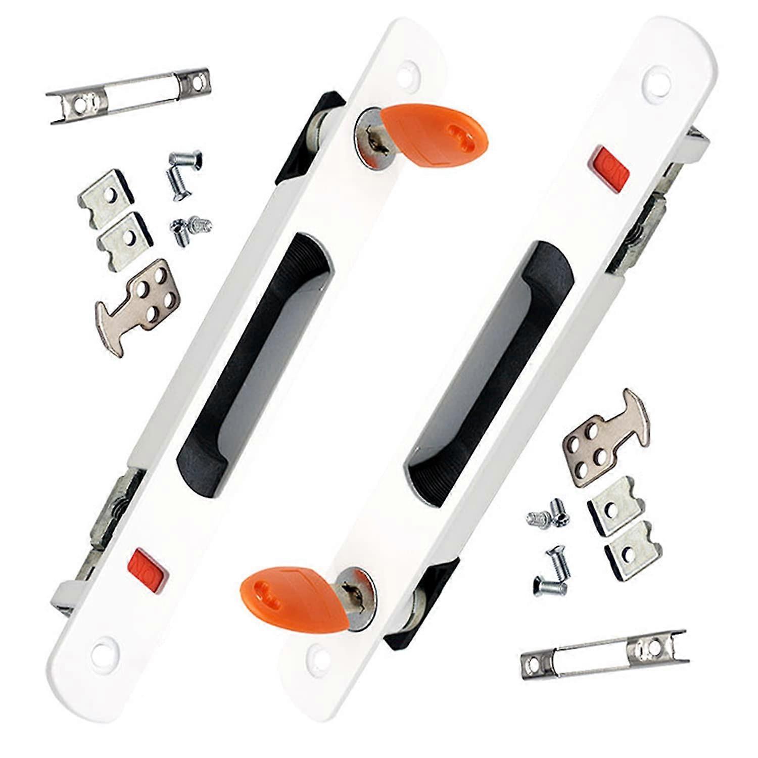 Sliding Door Latch 2Pcs Hook Style Flush Mount Keyed Single Sided Lock Replacement for Patio Mobile Doors Windows White