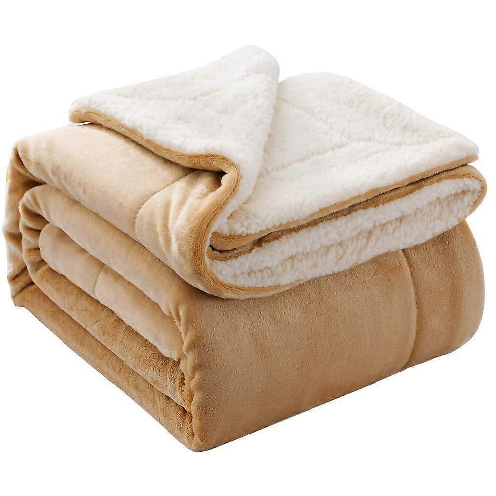 Winter Warm Blanket Reversible Sherpa Flannel Blanket Super Soft Plush Lightweight Fleece Microfiber Bed/Sofa (50" x 60", Beige)