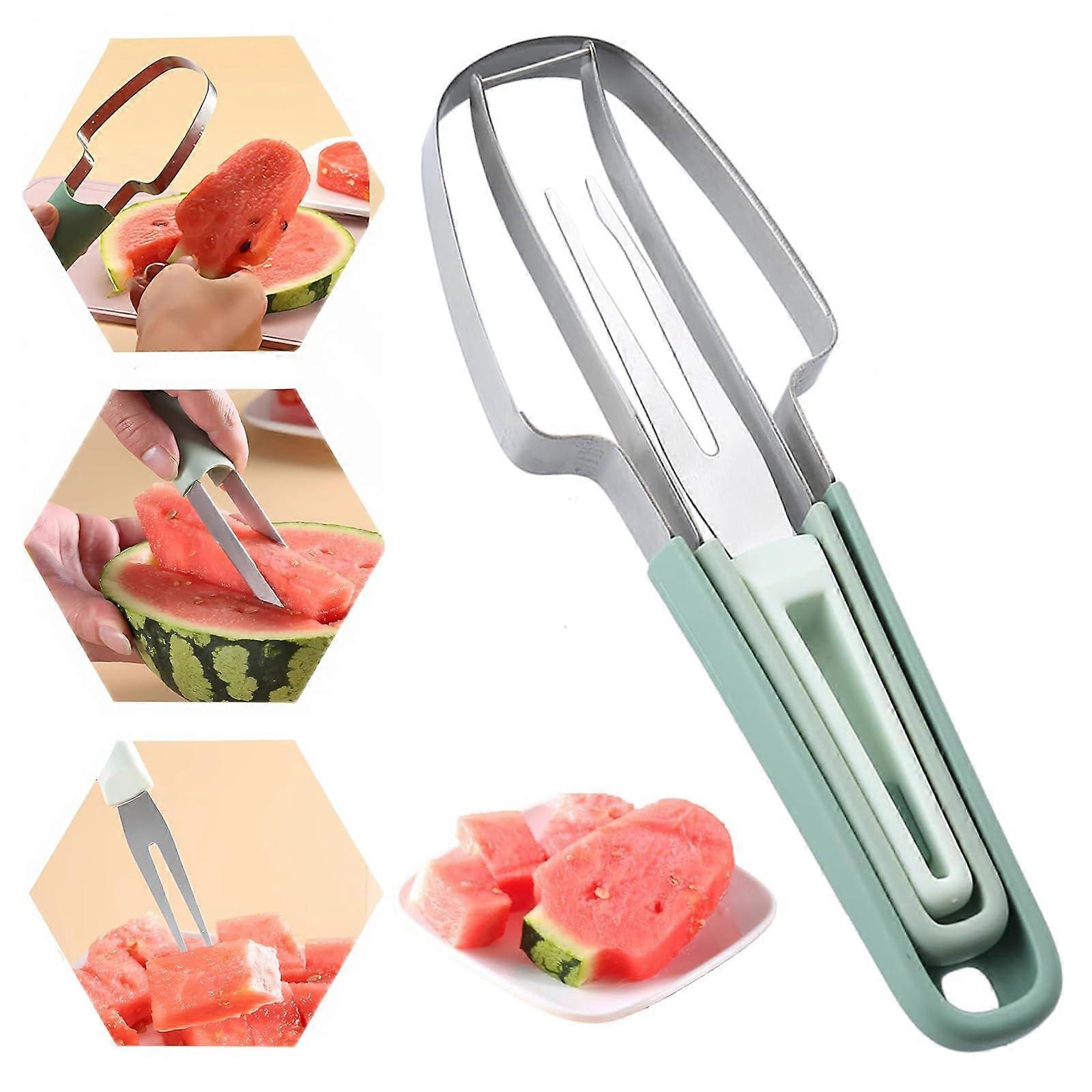 3in1 Watermelon Cutter and Slicer Tool Set, Stainless Steel Fork Slicer, Easy Use Watermelon Kitchen Gadget