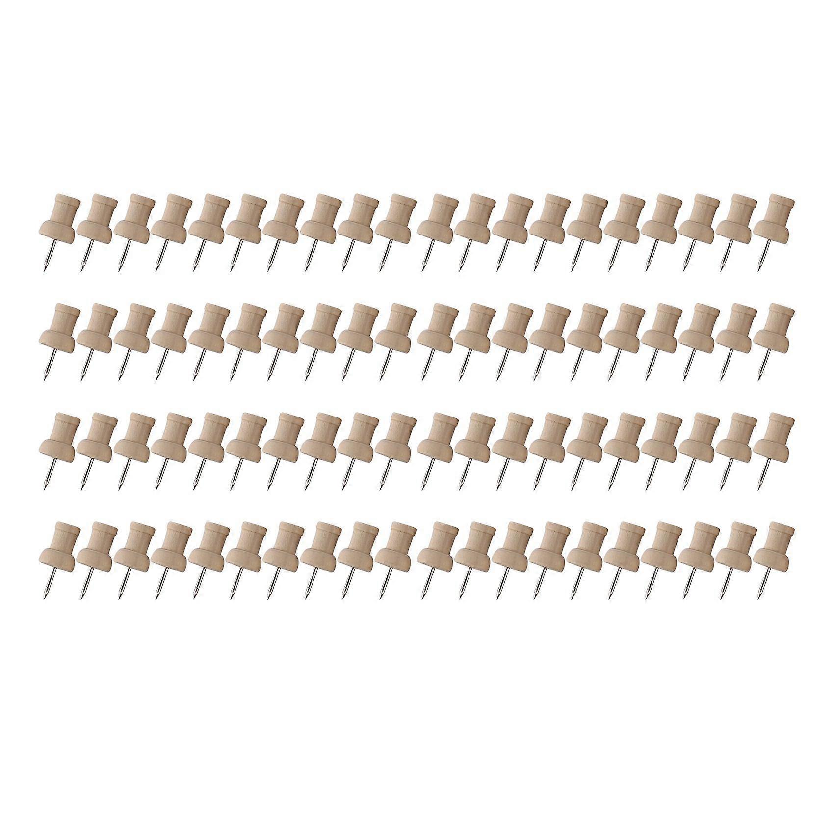 80pcs H-Shape Wood Decorative Push Pins, Wood Head and Steel Needle Point Thumb Tacks for Photos, Maps and Cork Boards
