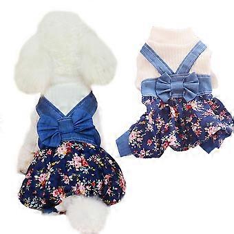 Pet Clothes Denim Dog Jeans Knitted Sweater Denim Pants Jumpsuit Overall for Small Medium Puppy Cat Flower Decoration