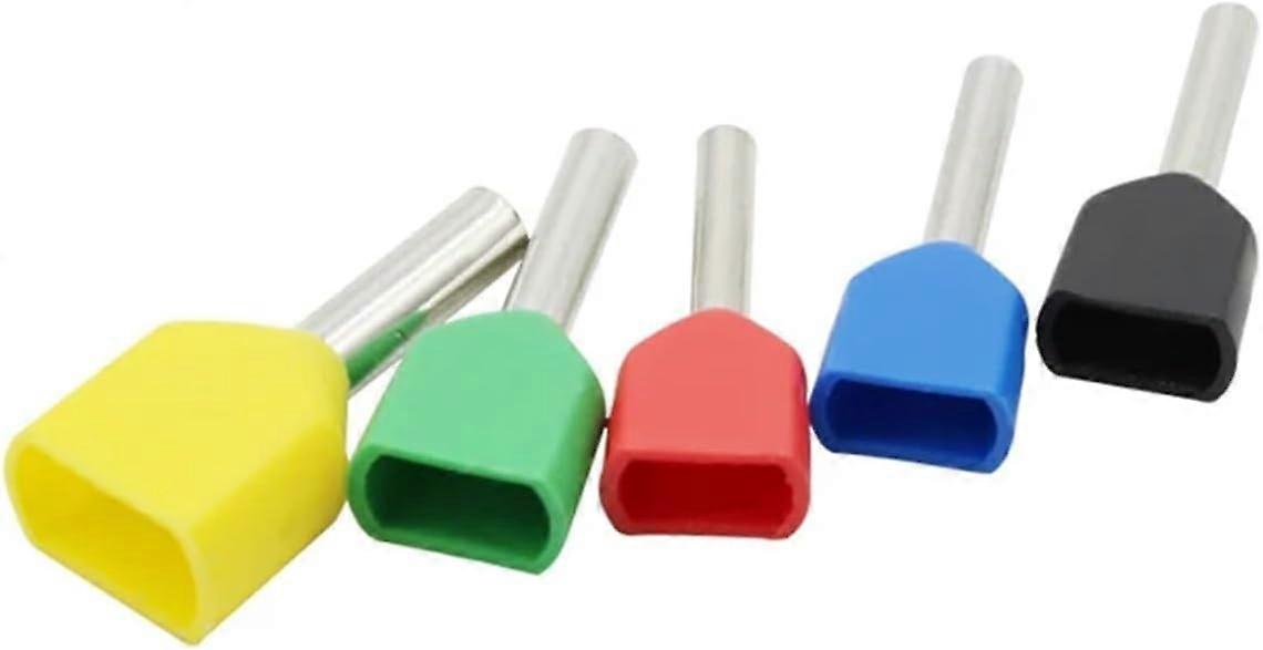 100PCS Red Copper Insulated Ferrules Cord End Crimp Double Terminal Wire Connector Pin Electrical Cable Connector TE7508(Black,100PCS_TE16-14)