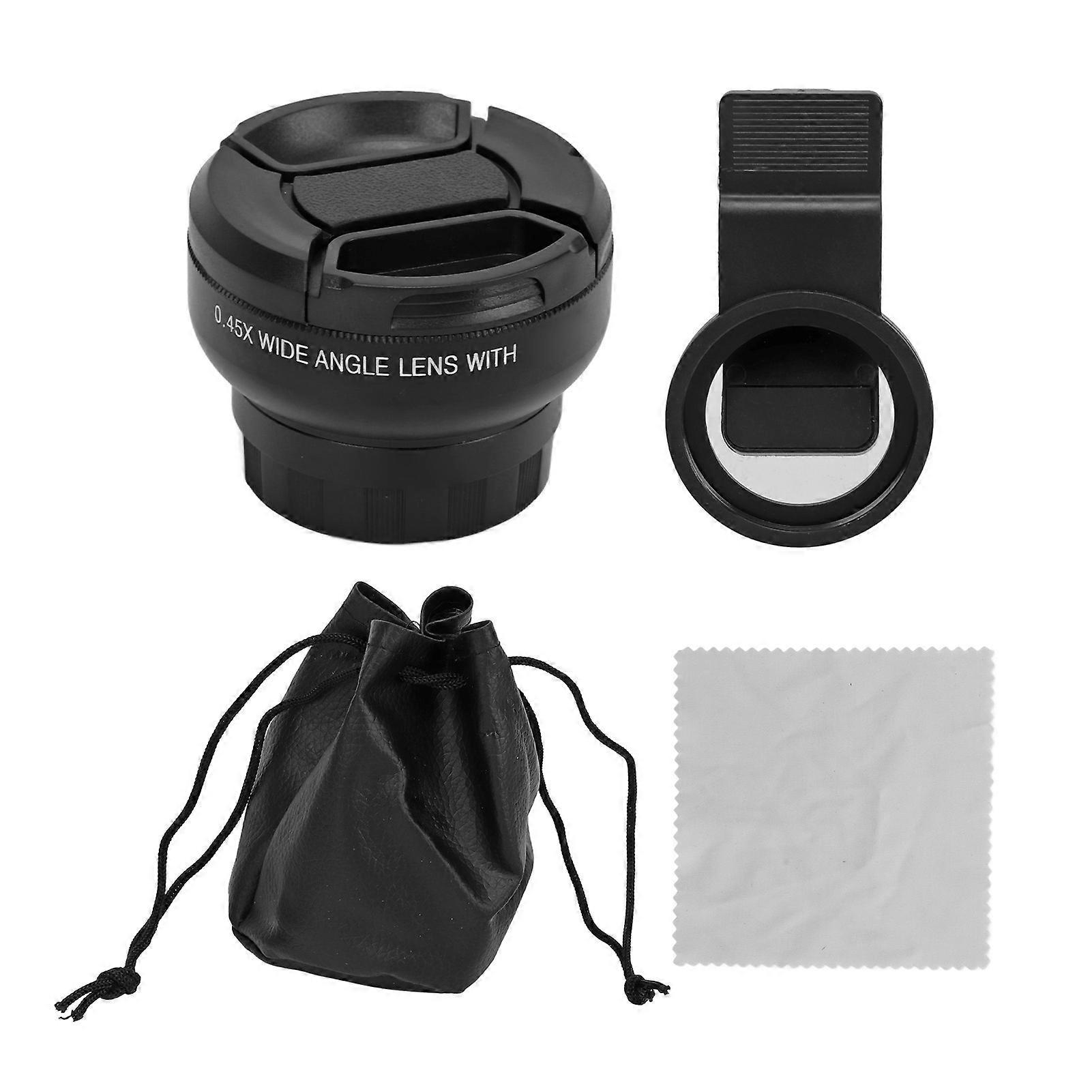 هاتف 0.45X يونيفرسال فائق الاتساع زاوية 12.5X ملحقات كاميرا عدسة خارجية لالتقاط الصور أسود
