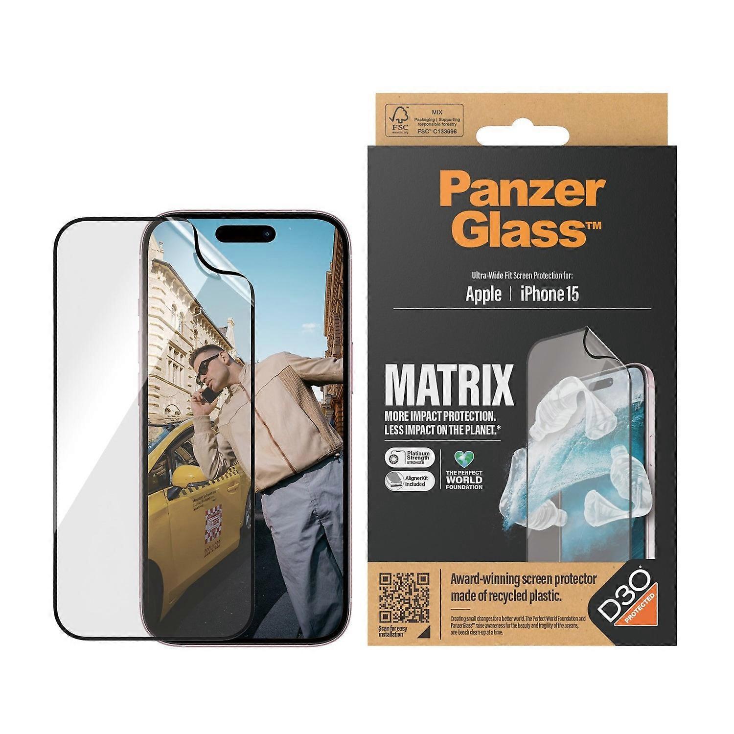 PanzerGlass™ | Ultra-Wide Fit - Screen protector for mobile phone - Matrix Protection | Apple iPhone 15