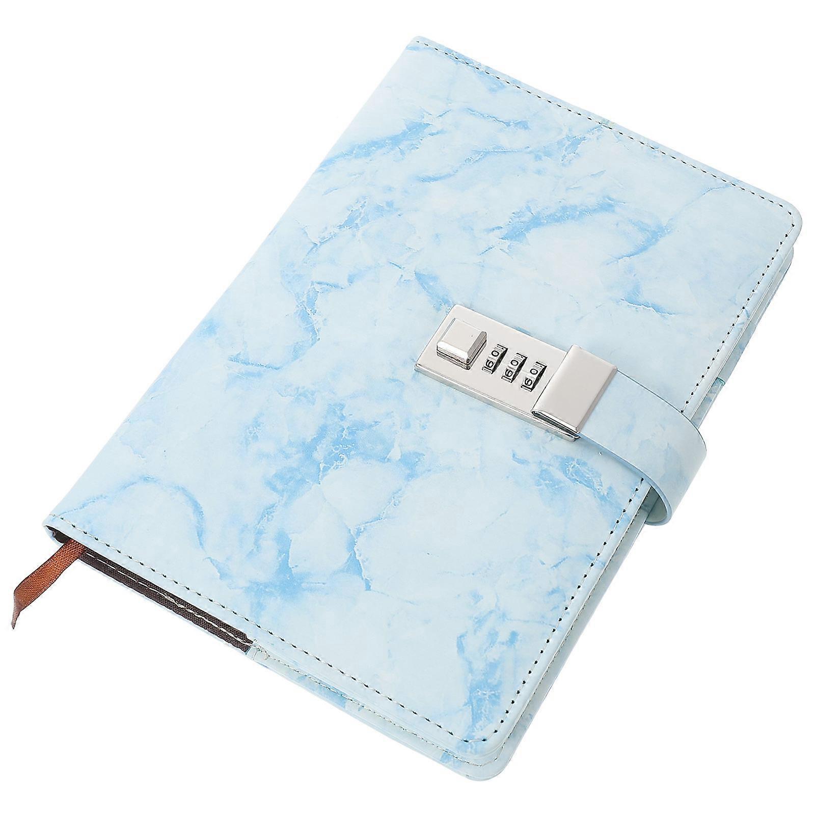 Household Lock Diary Notebook with Password Lock, Portable Multi Function Marble Diary Book for Students, Thickened Blue Journal for Daily Planning