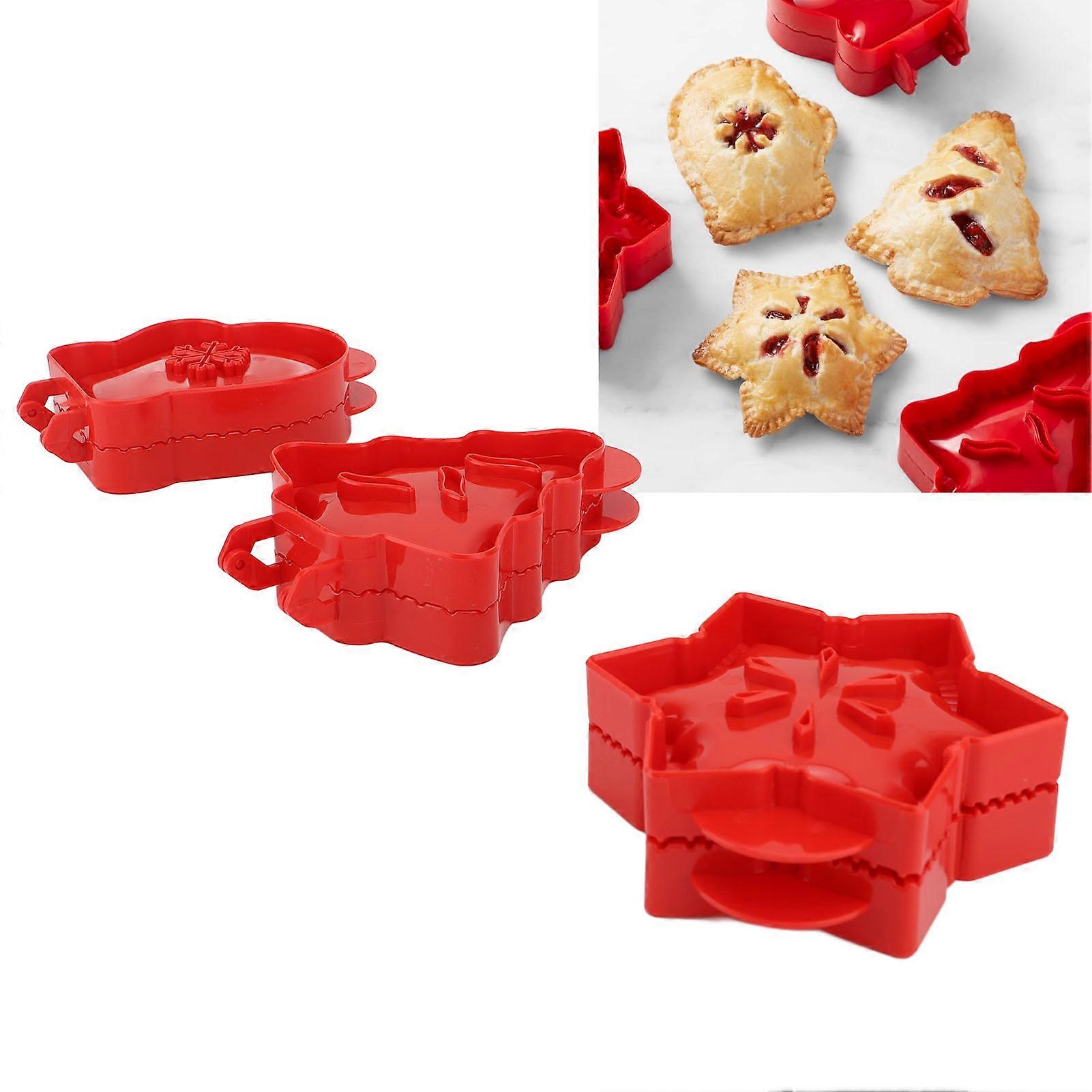 3pcs Pocket Pie Snowflake Mitt Xmas Tree Shape Press Dough Presser Pocket Pie Maker Set for Xmas Party Baking