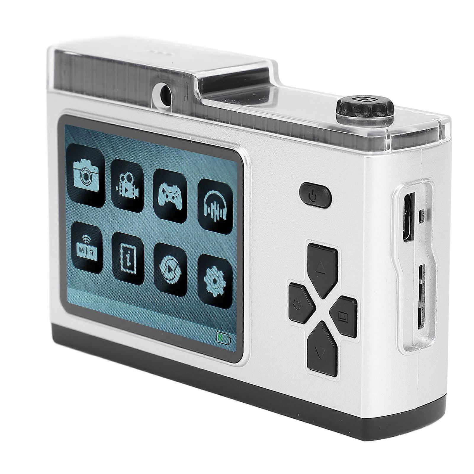 Digital Camera 48M 1080P 8x Digital Zoom Support Wireless Fidelity Transmission Retro Compact Camera with MP3 Playback Filters Frames Silver