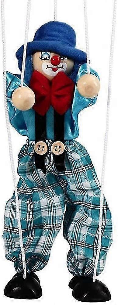 lmoikesz Pull String Puppet Wooden Joint Hand Marionette Toy Parent-Child Hands-on Exercise Clown Handcraft Toy Household Blue