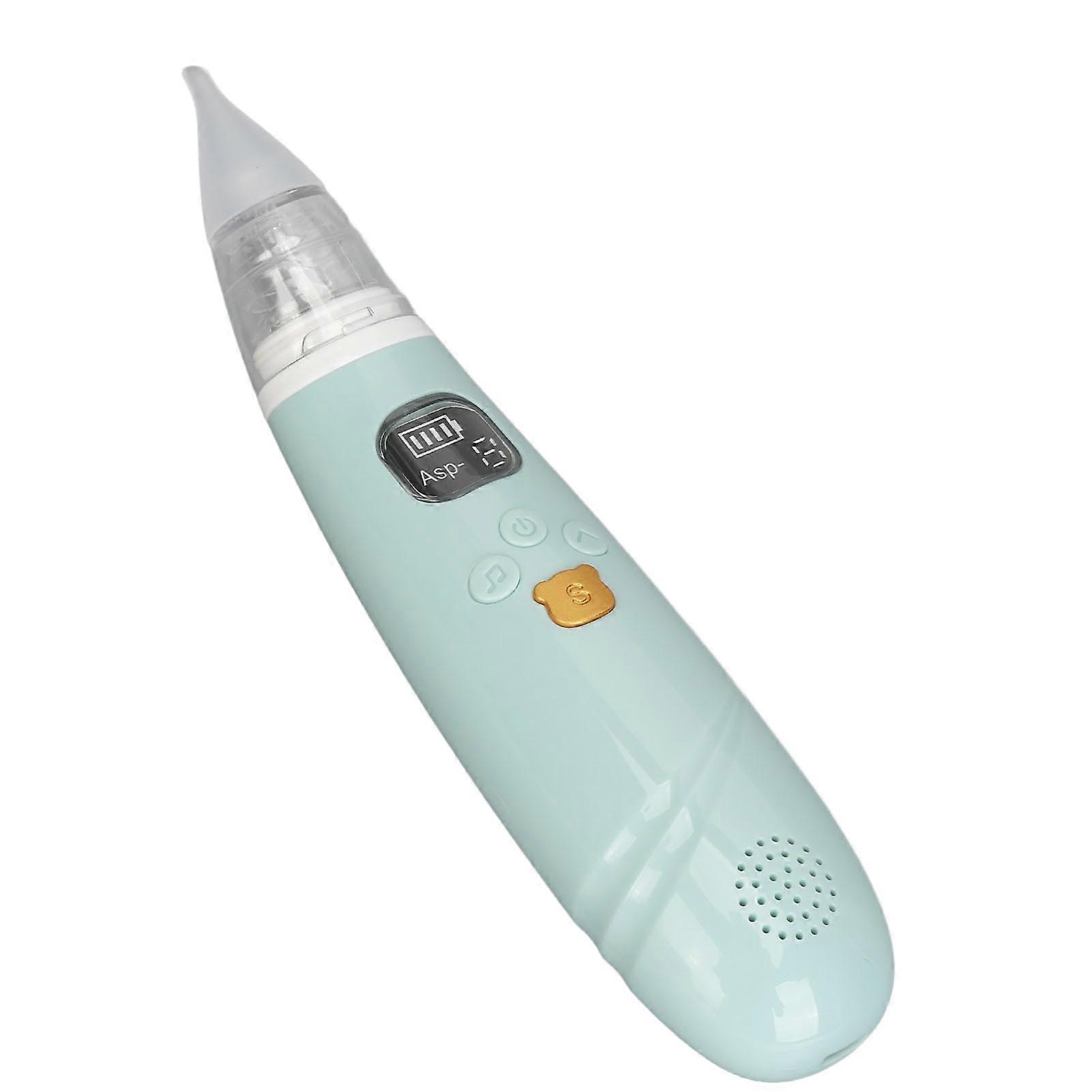 Electronic Infant Nose Aspirator Adjustable Suction Level Music Light Soothe Function Automatic Nose Cleaner with 3 Silicone Tips for Home Green 