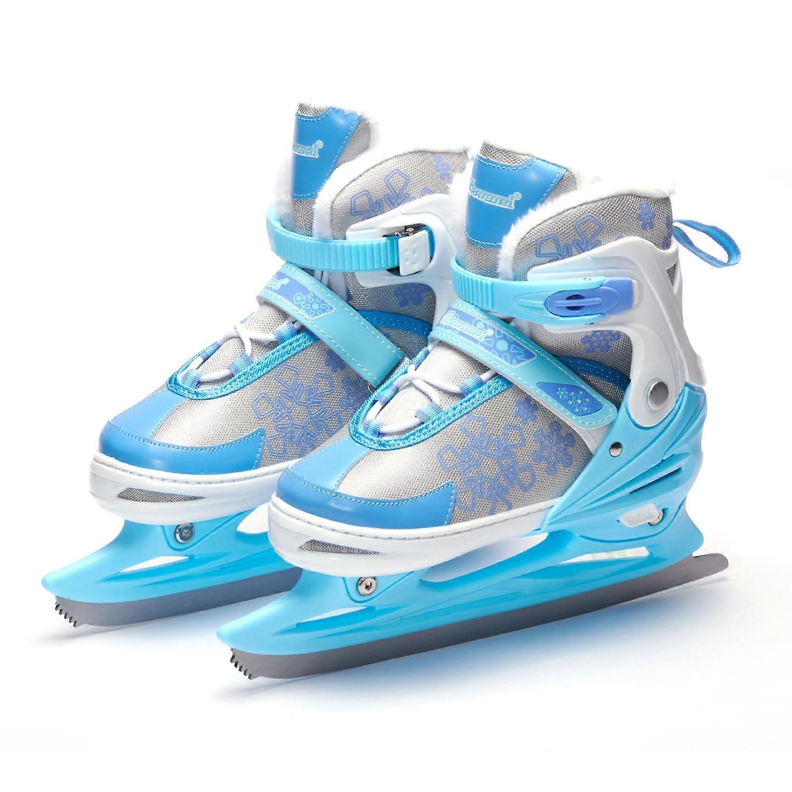Adjustable Figure Skates Snowflake Print on Shoe Ice Skates with Quick Lacing System Push Lock Buckle for Secure Fit (Color : Pink,Blue) Blue S3033